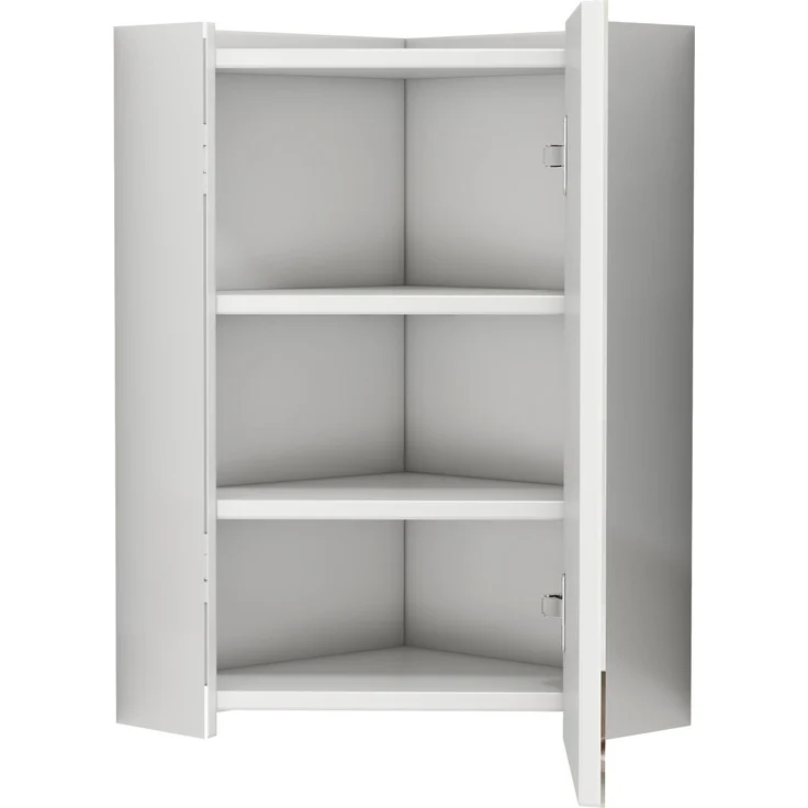 Eck-Spiegelschrank zur Wandmontage mit drei Spiegelflächen und Dämpfscharnieren, 32,5 x 32,5 x 55,6 cm, Weiß – Bild 8