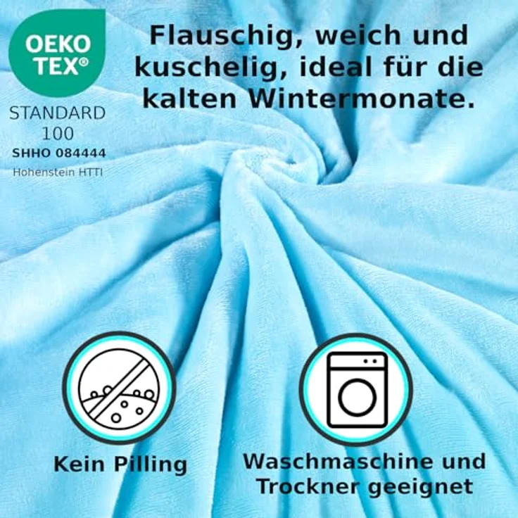 MALIKA® Premium warme Spannbettlaken Cashmere-Touch Bettlaken Jersey Fleece Spannbetttuch Laken, Farbe:Hellblau, Größe:120x200 cm – Bild 5
