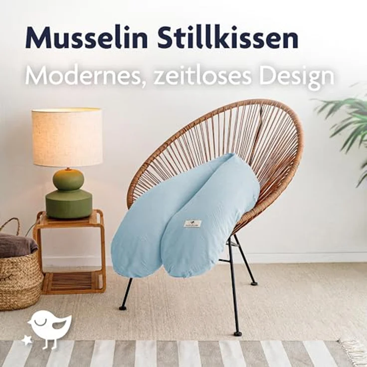Julius Zöllner Stillkissen Mikroperlen-Füllung, 190 cm, Bezug aus 100% Baumwollmusselin, Denim, schadstoffgeprüft – Bild 2