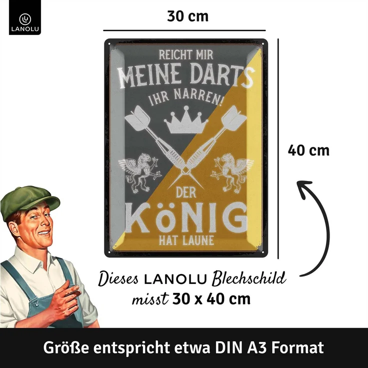 LANOLU Blechschild Darts König - 30x40cm – Metall – Mehrfarbig – 30107 – Bild 5