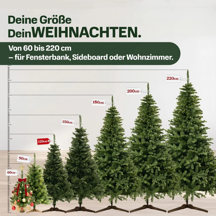 Aurelia Home Künstlicher Weihnachtsbaum 120 cm – PE/PVC in Nordmann-Optik, mit Holzständer und Tasche – Bild 6