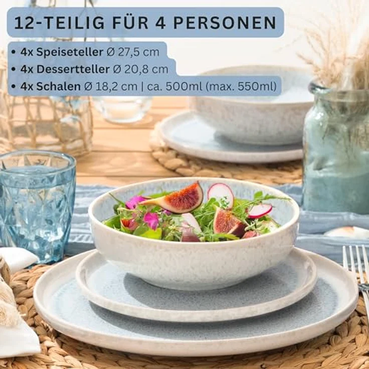 Sänger Santorini Tafelservice, Creme, 12-teilig, kratzfest, spülmaschinen- und mikrowellengeeignet, handmade – Bild 2