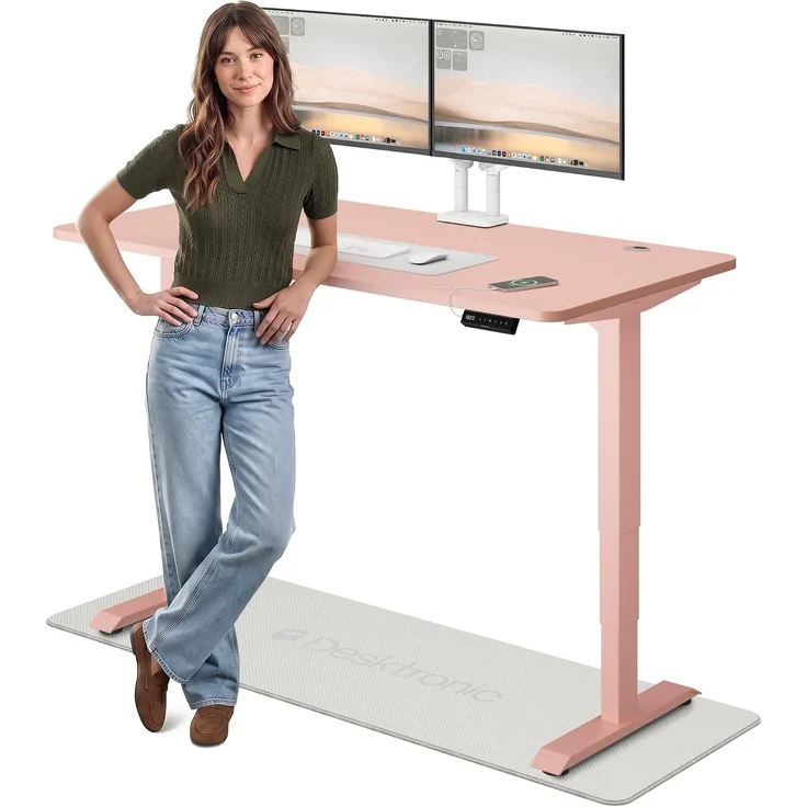 Desktronic HomePro Elektrisch höhenverstellbarer Schreibtisch 160x80cm Rosa/Rosa mit Memory-Funktion, Anti-Kollisions Technologie, USB-A und USB-C-Ladeanschlüssen – Bild 1