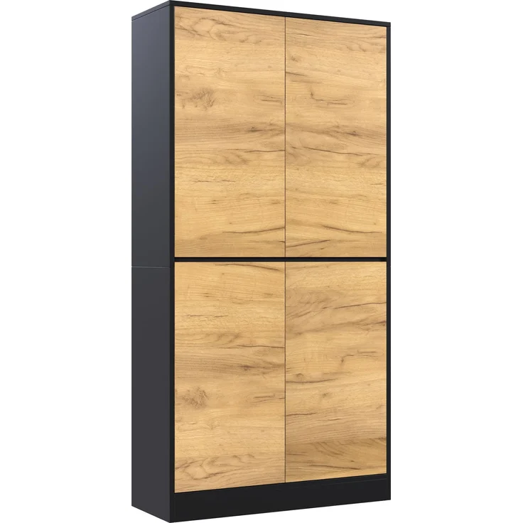 ZUBALIYA Aktenschrank80 x 35 x 180 cm, Mehrzweckschrank aus Holz in Schwarz & Eiche Optik, mit verstellbaren Einlegeböden, Bücherschrank, Aufbewahrungsschrank für Büro, Wohnzimme,Flur, Hochschrank,Flurschrank – Bild 1
