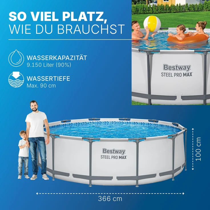 Steel Pro MAX™ Solo Pool ohne Zubehör Ø 366 x 100 cm, lichtgrau, rund – Bild 3