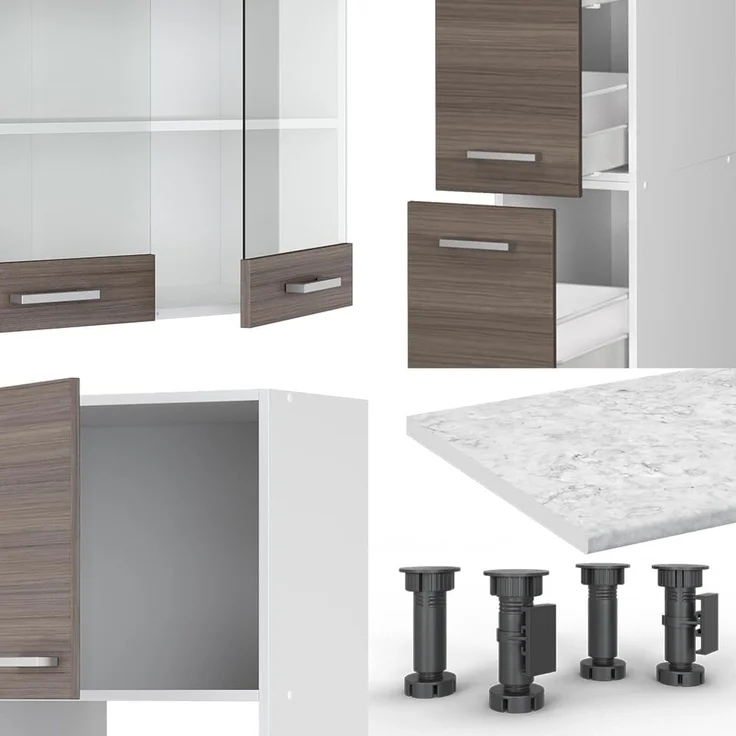 Küchenzeile R-Line Edelgrau/Weiß 350 cm mit Hochschrank, ohne Arbeitsplatte Vicco – Bild 6