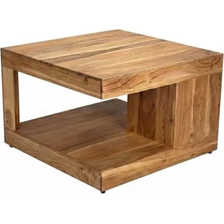 FINEBUY Couchtisch FB116674 Akazie Massivholz 60cm Wohnzimmertisch Beistelltisch Tisch (Quadratisches Designobjekt mit offener Form), Komplett aus massivem Akazienholz gefertigt