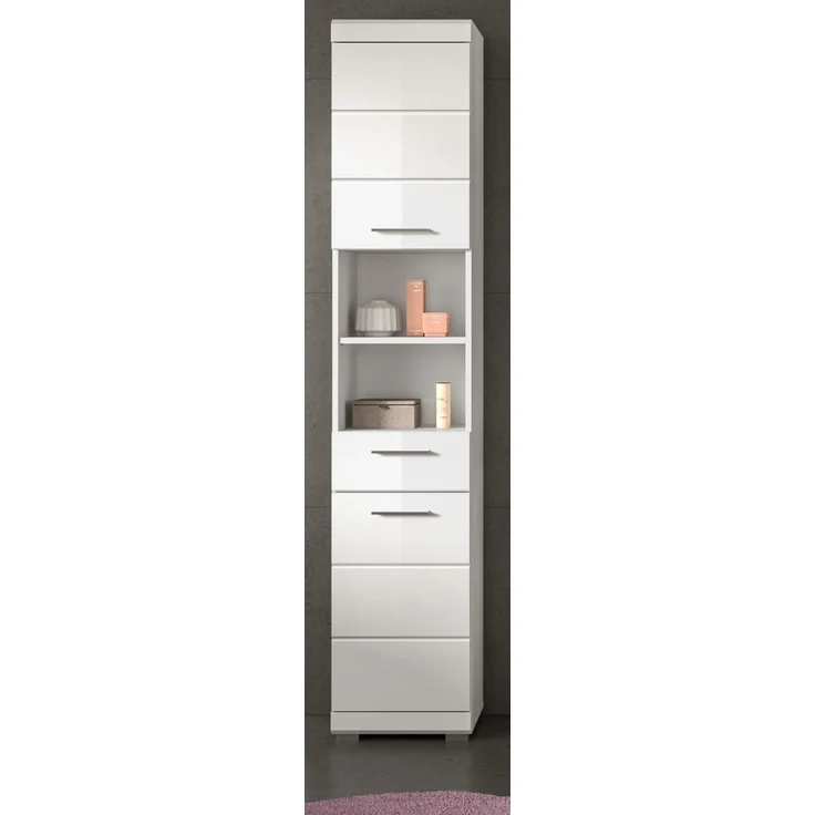 Badezimmer Hochschrank Shawn in weiß Hochglanz 37 x 191 cm – Bild 1