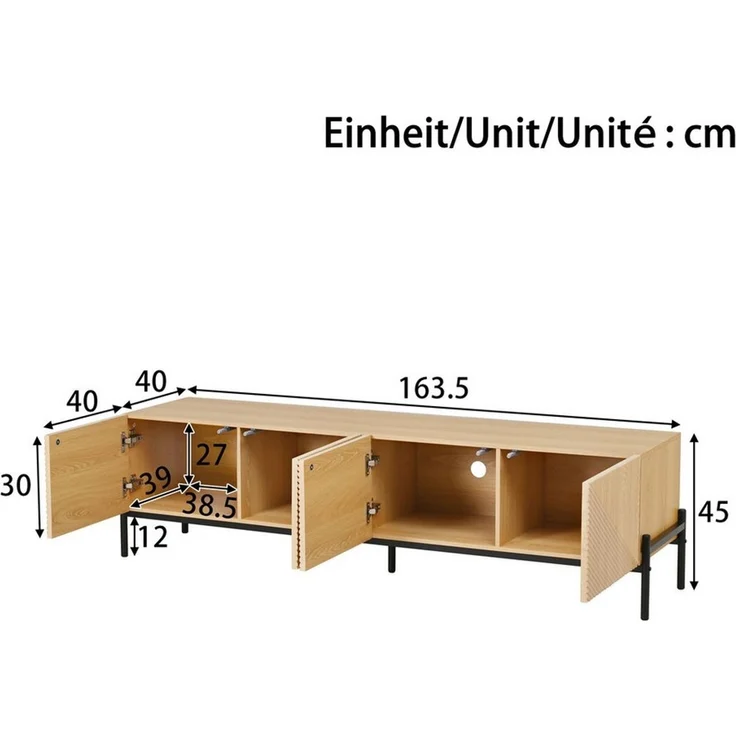 BlingBin Lowboard TV-Schrank Fernsehschrank TV-Ständer (1 St, mit 4 Türen Aufbewahrung, Geometrisches Design, 3D-Textur), 163,5 L x 40 B x 45H(cm), Natur – Bild 2