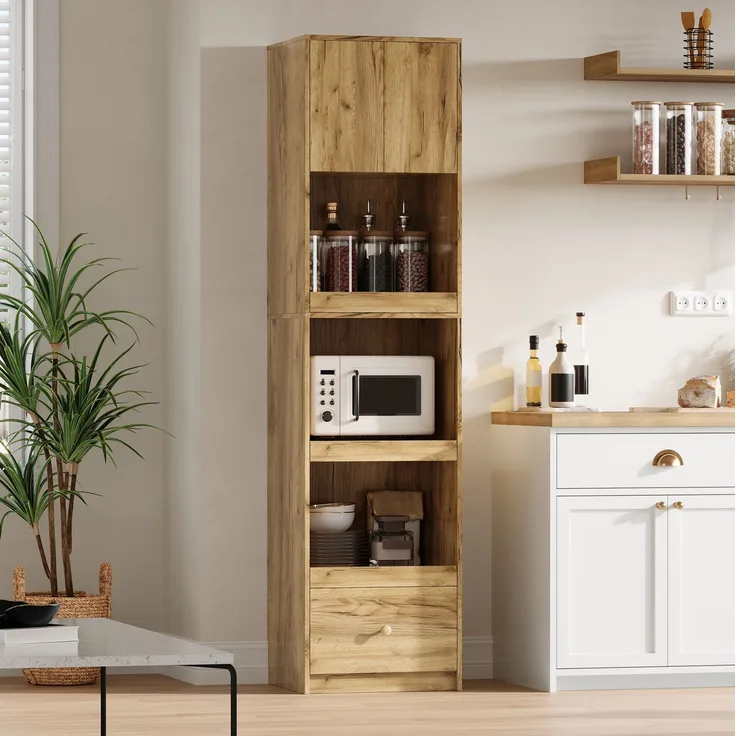Küchenschrank 50 x 45 x 200 cm in Eichenoptik mit ausziehbaren Organizern und Schublade