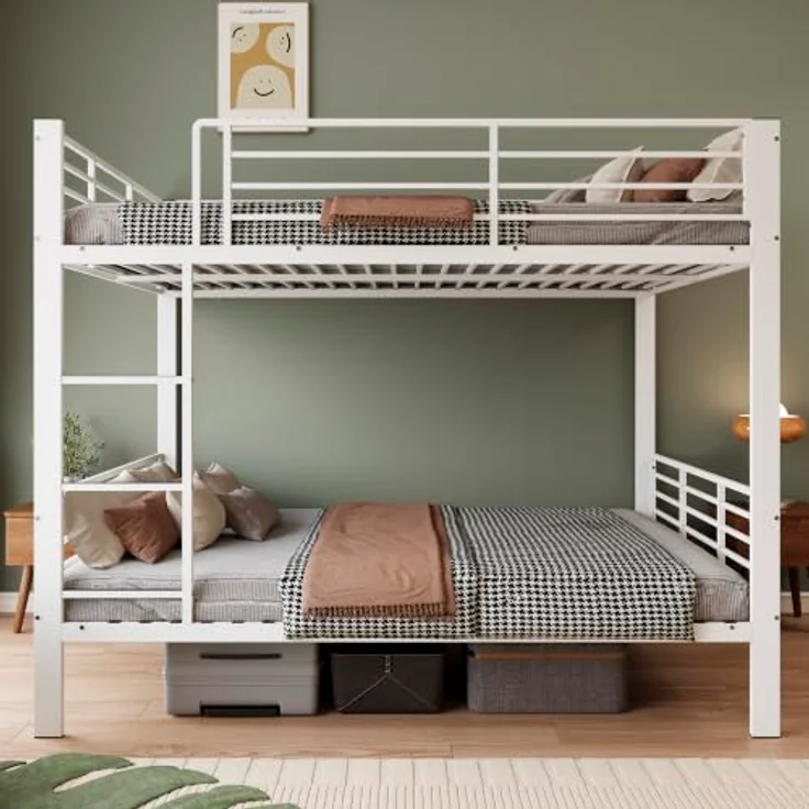 FAVSH Etagenbett 140x200 cm aus Metall, Hochbett mit Rausfallschutz und Leiter, Geräuscharmes Doppelbett, rutschfest, für Jugendliche und Erwachsene, WG & Ferienwohnung, Weiß A – Bild 7