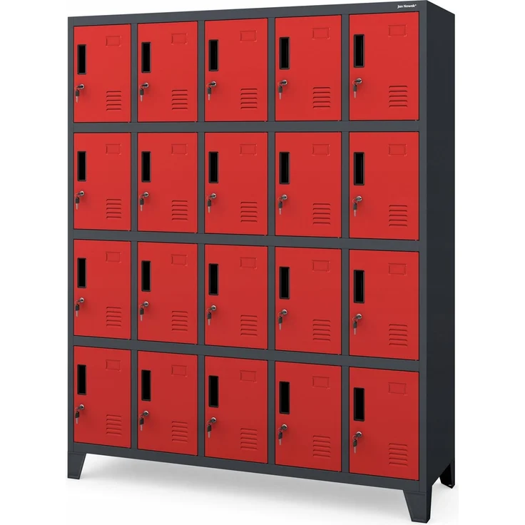Jan Nowak Umkleideschrank 5B4A Fächerschrank Schließfachschrank mit 20 Fächern Wertfachschrank Metall Pulverbeschichtung 172 x 136 x 45 cm (H x B x T) (Anthrazit-Rot)