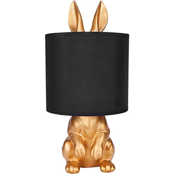 BRUBAKER Tisch- oder Nachttischlampe Goldener Hase, Keramikfuß und Stoffschirm, 42 cm Höhe, Schwarz Gold