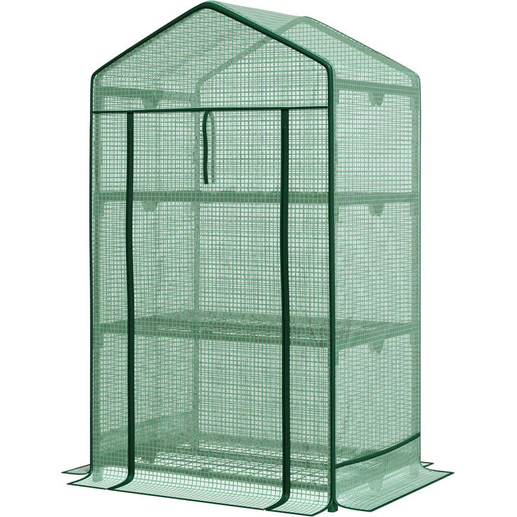 Mini-Gewächshaus Anzuchtgewächshaus mit Folienabdeckung und 3 Regalböden Regale Rolltür Gemüsebeet--Grün--125x49x69cm--YOUDENOVA – Bild 2