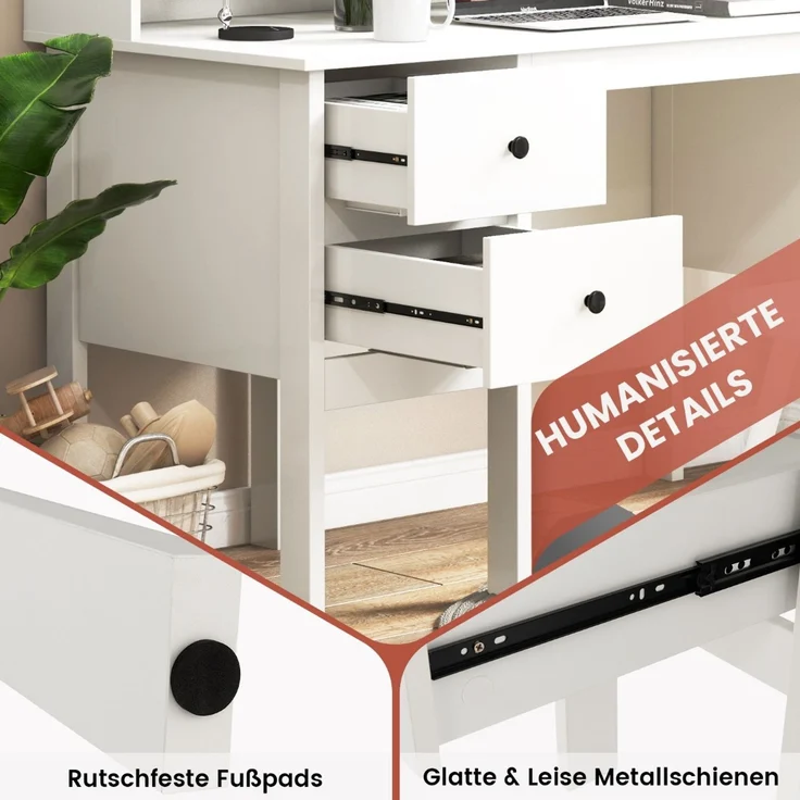 Schreibtisch mit 2 Schubladen und 5 Fächern Computertisch Kinderschreibtisch 120 x 60 x 110 cm Weiß SH189 – Bild 5