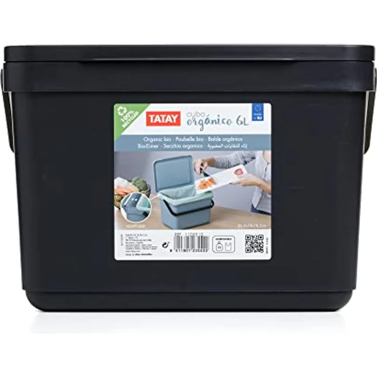 TATAY Biomülleimer Küche 6L | Organischer Abfalleimer Smart ohne Halterung | Kompaktes und Funktionales Design | Aus 100 % Recyceltem Material | 26,5 x 20,5 x 18,5 cm, Schwarz – Bild 3
