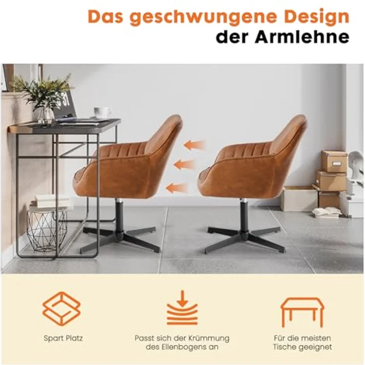 Sweetcrispy Esszimmerstühle, Küchenstuhl Drehbar & Höhenverstellbar - Leder Sessel Esstisch mit Armlehne, 360° Drehstuhl Esszimmer in Braun, 2 Stück – Bild 8