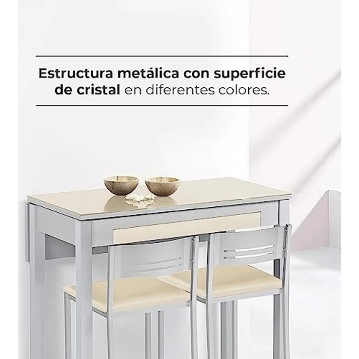 ASTIMESA Küchentisch, Metall, beige, 80 x 40 cm, ausziehbar 80 x 60 cm – Bild 4