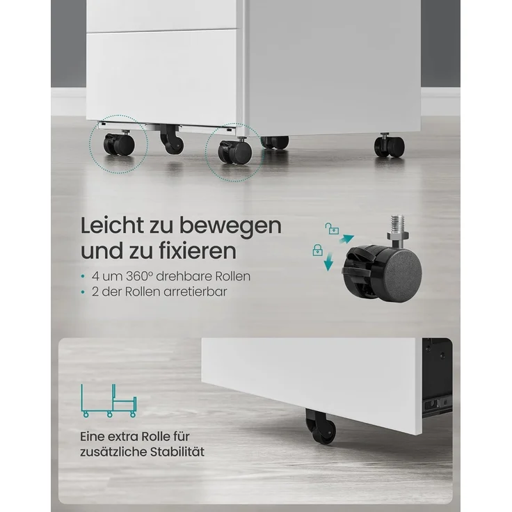 Songmics Rollcontainer abschließbar mit 4 Schubladen, Stahl wolkenweiß, 45,1 x 39 x 69,3 cm – Bild 5