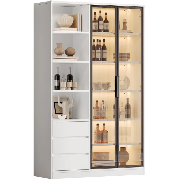 DESVIAE Sideboard Weiß aus MDF/PB – 100x160x35 cm – 3 Schubladen, LED-Beleuchtung – Bild 7