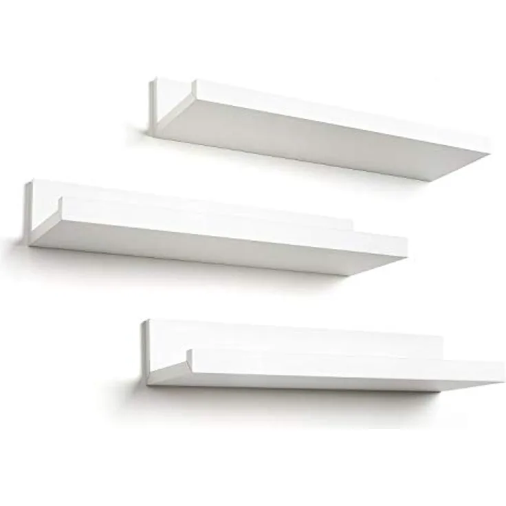 Americanflat 36 cm Schweberegal für die Wand - Wandregal weiß aus Verbundholz für die Wandlagerung, Regal Wand für Badezimmer, Küche, Büro, Schlafzimmer und Wohnzimmer-Bildleiste - 3er Pack
