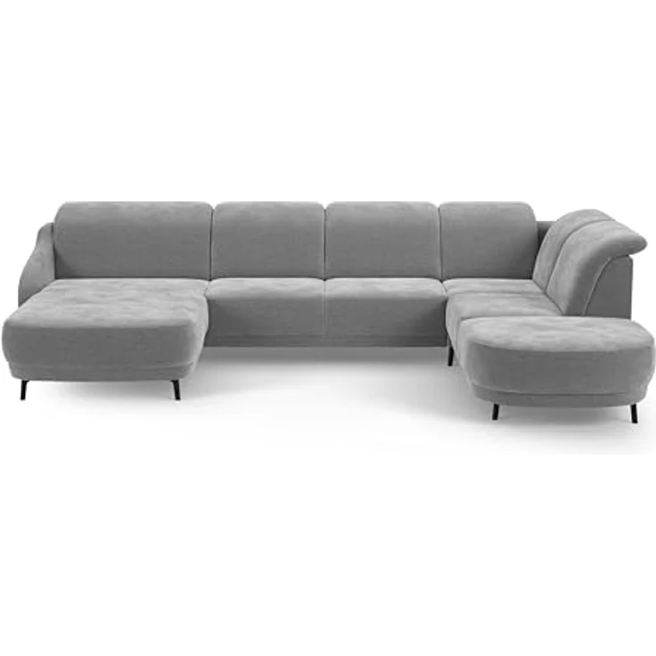 CAVADORE Wohnlandschaft Blue, Sofalandschaft mit Longchair im modernen Design, inkl. kopfteilverstellung, Vorziehsitz motorisch, Klapptisch, mattschwarzen Metallfüßen, Mikrofaser, Mittelgrau – Bild 9