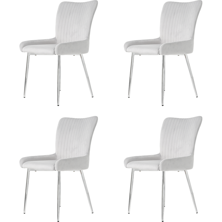 Merax Samt-Esszimmerstuhl, 4er-Set, luxuriös, Wohnzimmer, Schlafzimmer, Lounge-Stuhl mit vier Silberne Metallstützbeinen, Lendenwirbelstütze, Grau