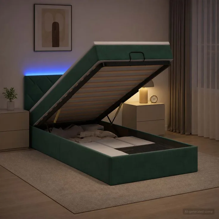 vidaXL Ottoman-Bett mit Matratze und LED Dunkelgrün 90 x 200 cm Samt 3457188
