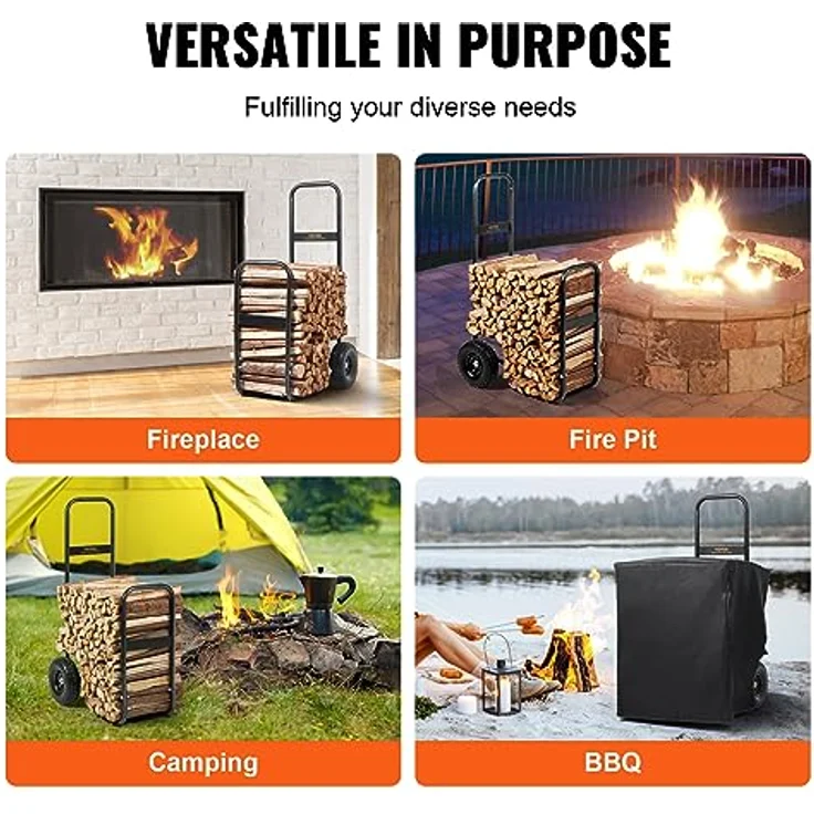 VEVOR Kaminholzregal 67 x 52 x 110 cm Brennholzwagen Pulverbeschichteter Stahl Brennholzkarre – Bild 7