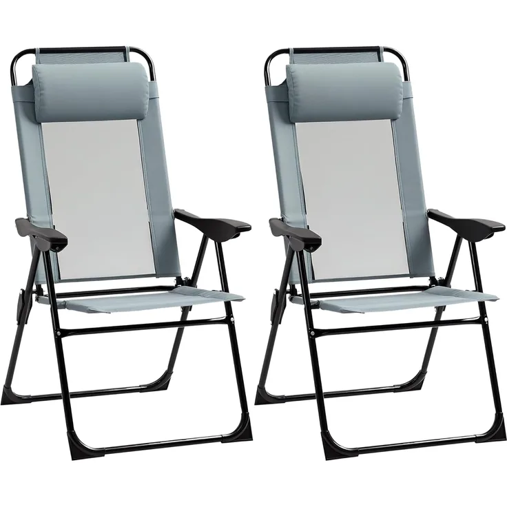 Outsunny Klappstuhl klappbarer Gartenstuhl mit verstellbarer Rückenlehne (Campingstuhl, 2 St), Grau 62 x 70 x 109 cm