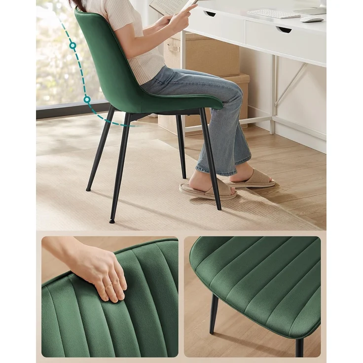 SONGMICS Esszimmerstuhl 2er Set, Küchenstuhl, Samt,Polsterstuhl, bis 120 kg belastbar, Stahlbeine, Gebogene Rückenlehne, für Esszimmer, Küche, grün-tintenschwarz LDC090C01 – Bild 5