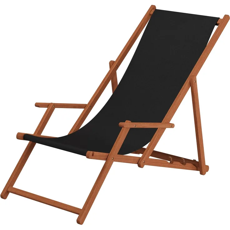 Deckchair schwarz Gartenliege Sonnenliege Strandstuhl Tisch Kissen Buche Gartenstuhl 10-305TKH