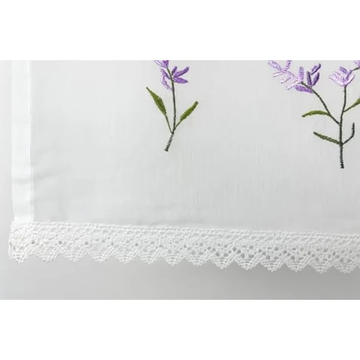 HOME WOHNIDEEN Scheibengardine Scheibengardine Lavendel bestickt HxB 45x120cm, Schlaufen, halbtransparent, bestickt mit Häkelborte – Bild 5