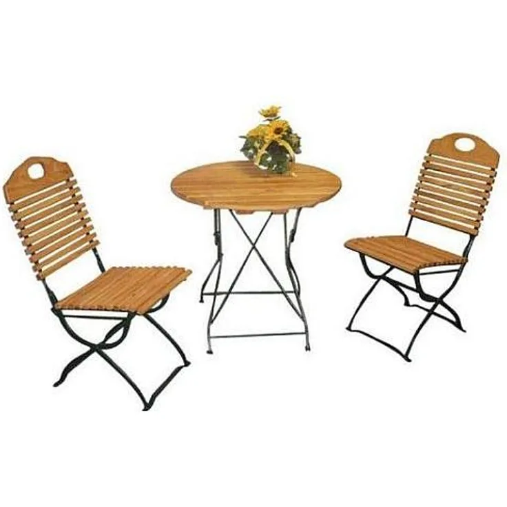 Gartengarnitur Sitzgruppe 9020F Tisch Stuhl 3-teilig, Flachstahl grün + Robinie, klappbar
