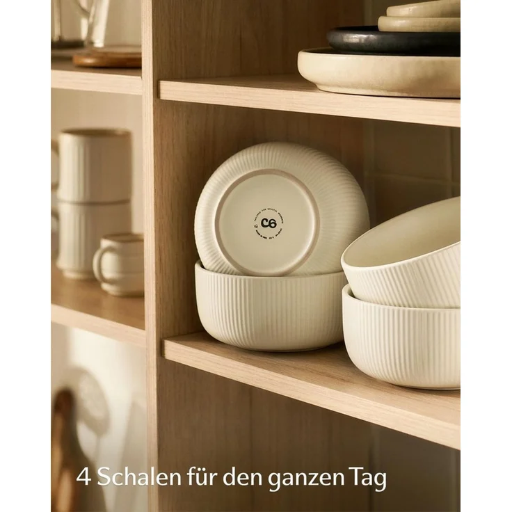 Cosumy Müslischale Müslischalen Set Ø14,5 cm, 4er Set, 700 ml Keramik gestreift, Keramik, (4er Set, 4-tlg), Streifendesign, dickwandige Keramik, stapelbar, spülmaschinenfest – Bild 4