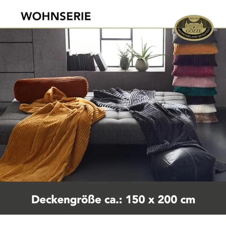 Gözze Wohndecke, kuschelweich, 1620g/Stück, Cord Optik, Polyester, Silber, 150x200 cm – Bild 6