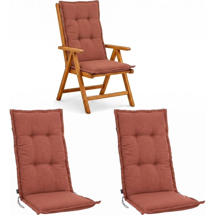 BURI 2x Auflagen Set Hochlehner für Gartenstühle 120x48x7cm Sesselauflagen Polster UV Lichtecht - Gartenstuhlauflagen Stuhlkissen mit Dicker Schaumstoff Füllung (Terrakotta) – Bild 1