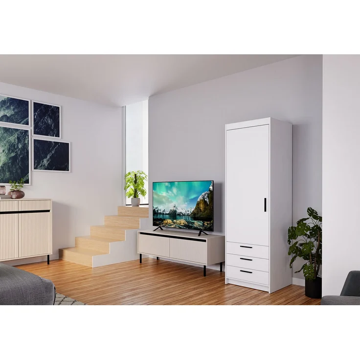 AX LIVING Kleiderschrank Schrank Weiß Storicos 1T3S 59,9cm Modern – Bild 4