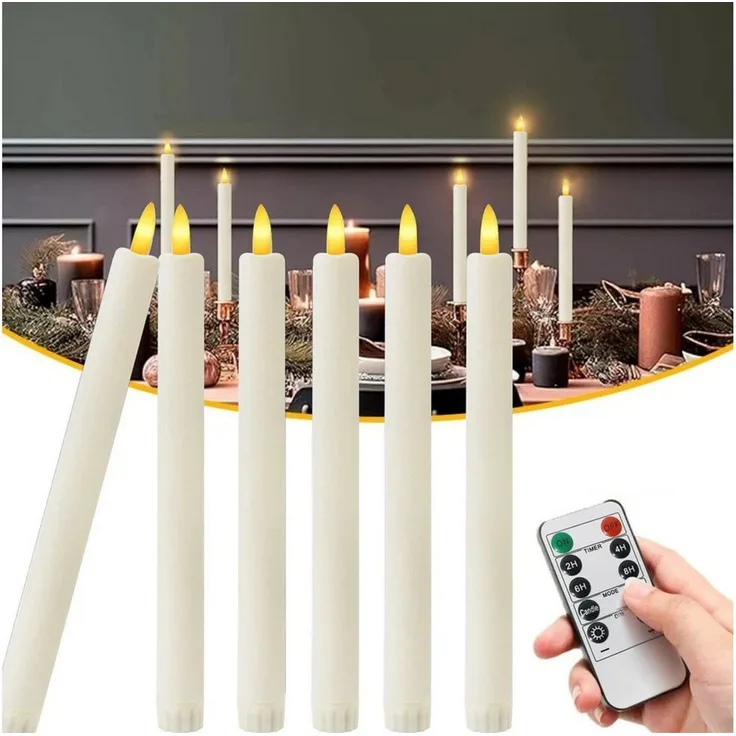 OZAVO LED-Kerze K-TZ06 6/12pcs LED Stabkerzen mit Fernbedienungs und Timer, Zwei Modi und Dimmbar, Warmweiße Flammenlose Tischkerzen Dekorative Kerzen, Timerfunktion für 2, 4, 6 und 8 Stunden