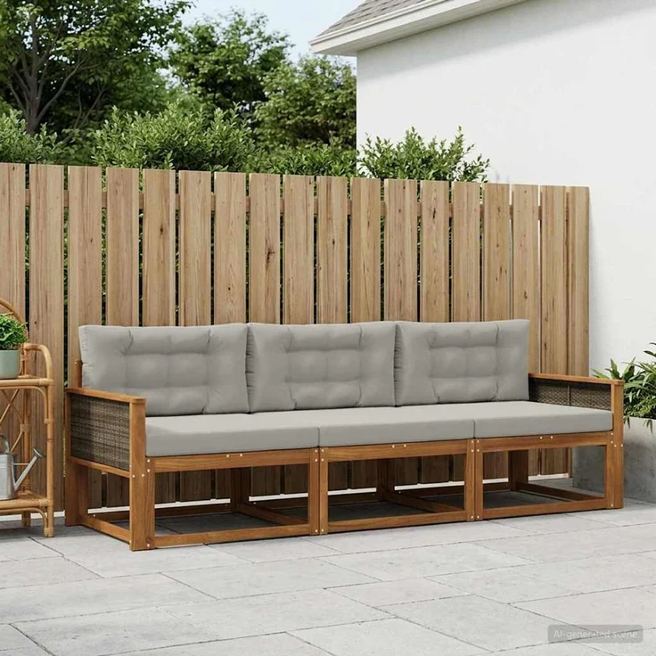 vidaXL Outdoor-Sofagarnitur 3 stk. 3-Sitzer Natur und Hellgrau 3382299 – Bild 1