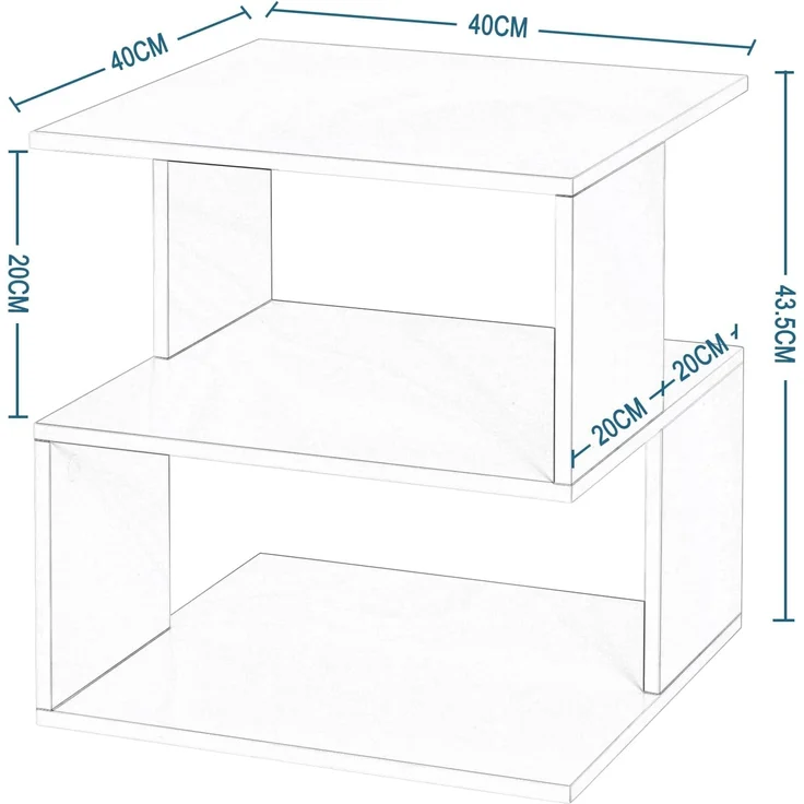 EUGAD Nachttisch (2-St), Sofatisch mit 2 Ablagen, 40x43,5x40 cm, Weiß – Bild 3