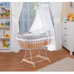 WALDIN Stubenwagen-Set mit Ausstattung, Ausstattung grau/Punkte grau, Gestell natur