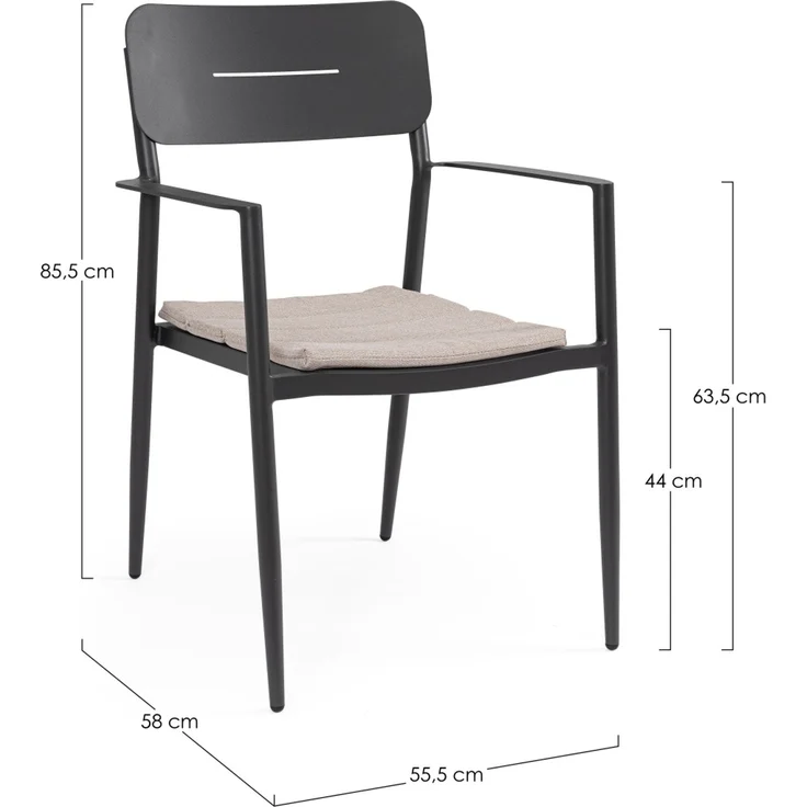 Gartenstuhl Ulbal aus Aluminium, modern stapelbar, anthrazit, inkl. Kissen, wasserabweisend – Bild 2