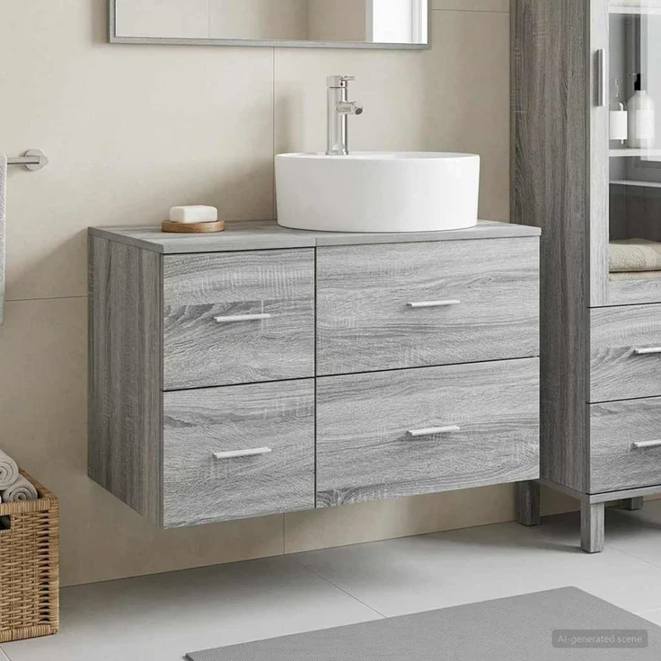 vidaXL Badezimmerschrank-Set 2 stk. Grau Sonoma 79,5 x 44,5 x 82 cm 3403989 – Bild 1
