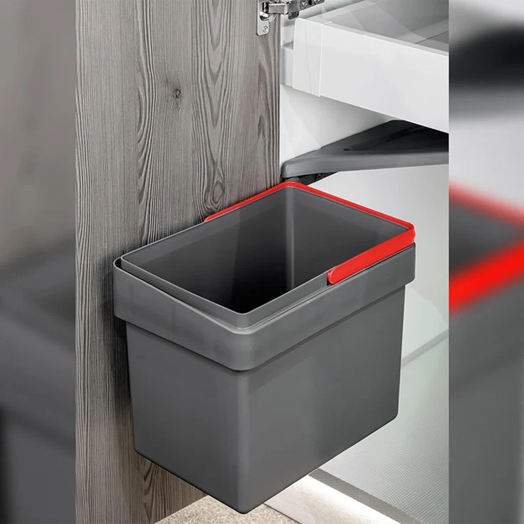 Emuca 8935423 Abfallsammler für möbeltür, Mülleimer 15L mit automatisch öffnendem Deckel und türmontage, grau anthrazit – Bild 7