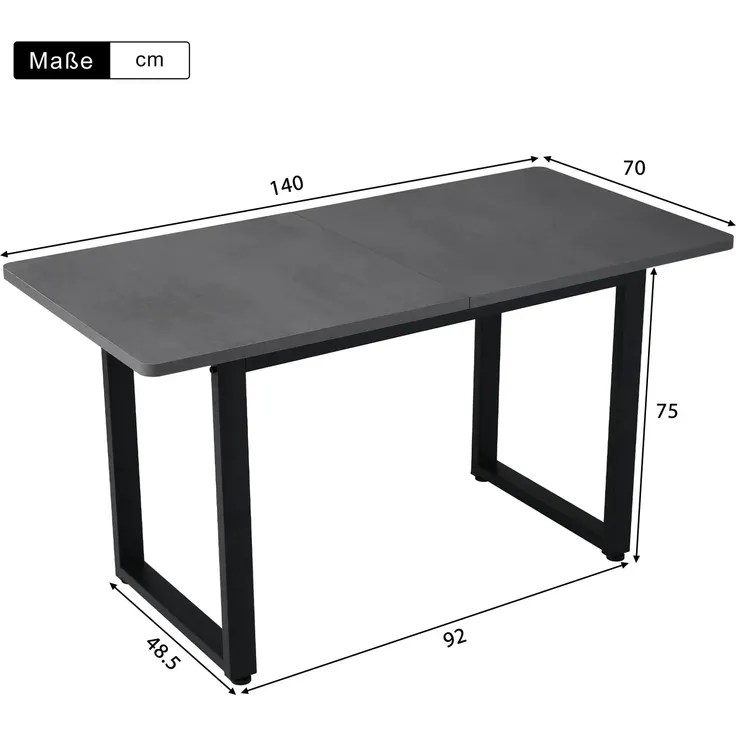 Esstisch in Betonoptik grau, für 4 Personen (1-St, 140/70/75 cm), Esszimmertisch mit Metallgestell, für Küche, Esszimmer – Bild 2