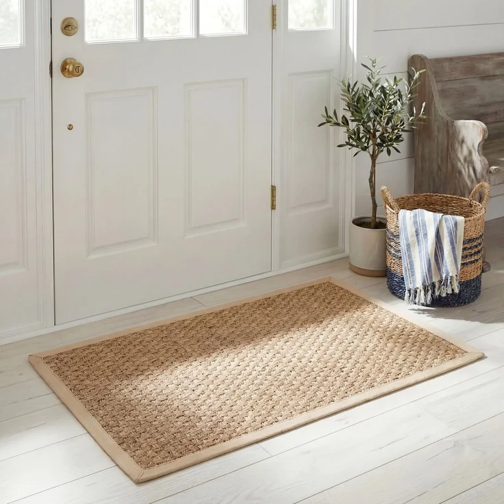 SAFAVIEH Naturfaser Teppich für Wohnzimmer, Esszimmer, Schlafzimmer - Natural Fiber Collection, Kurzer Flor, Natur und Beige, 61 X 91 cm