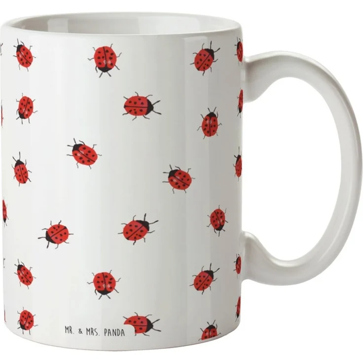 Mr. & Mrs. Panda Tasse Marienkäfer Design, Geschenktasse, Weiß, Kaffeetasse, Bedruckte Tasse, Keramik, Kaffeebecher Designtasse cappuccinotasse – Bild 1