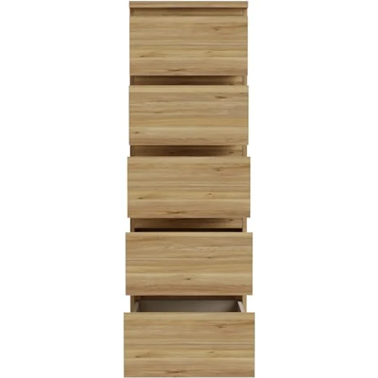 FORTE EDMORE Hohe Kommode 40 45 mit 5 Schubladen, Mauvella Eiche Dekor, 41,8 cm breit x 128 cm hoch x 42,2 cm tief – Bild 6