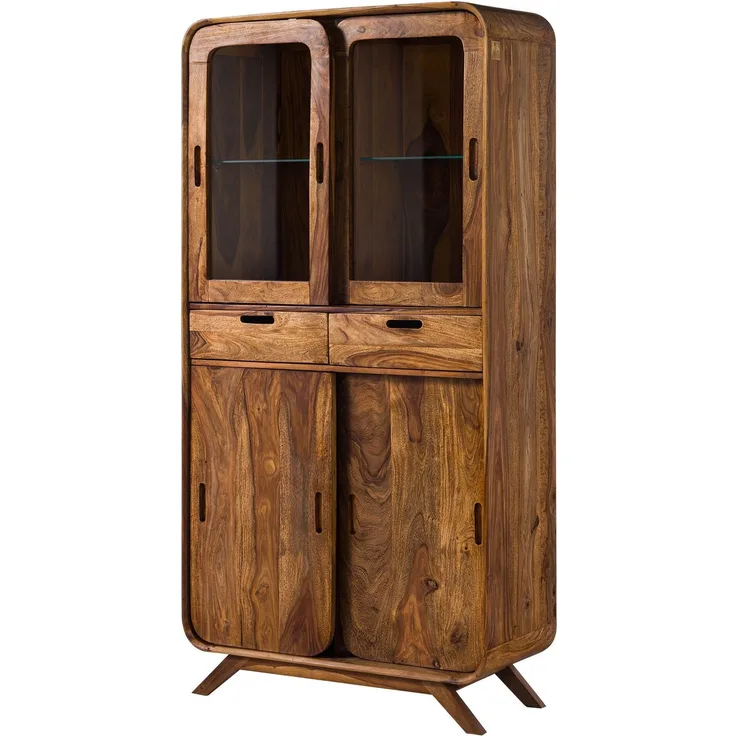 Vitrine Sheesham 90x40x180 hellbraun lackiert MAILAND #115